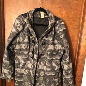 Black and Grey Paris Blue (2x) Womens winter coat - missing one button but snaps